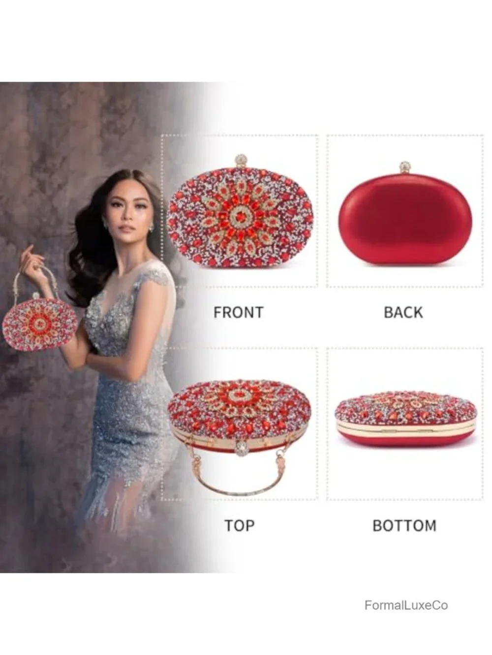 Sparkly Rhinestone Evening Clutch Purse with Chain - Luxury Handbag for